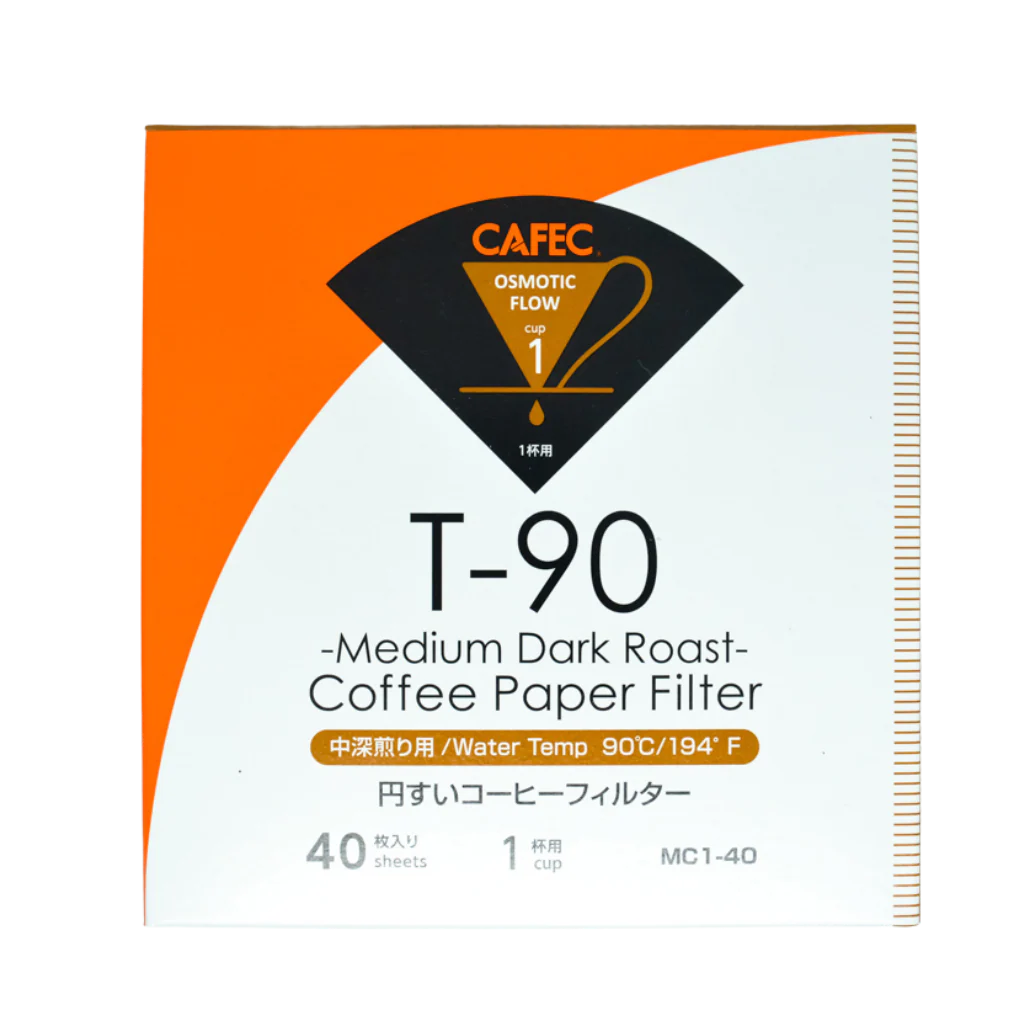 CAFEC T-90 1-Cup Medium Dark Roast Cone Paper Coffee Filter | V60 01 size | 40pcs