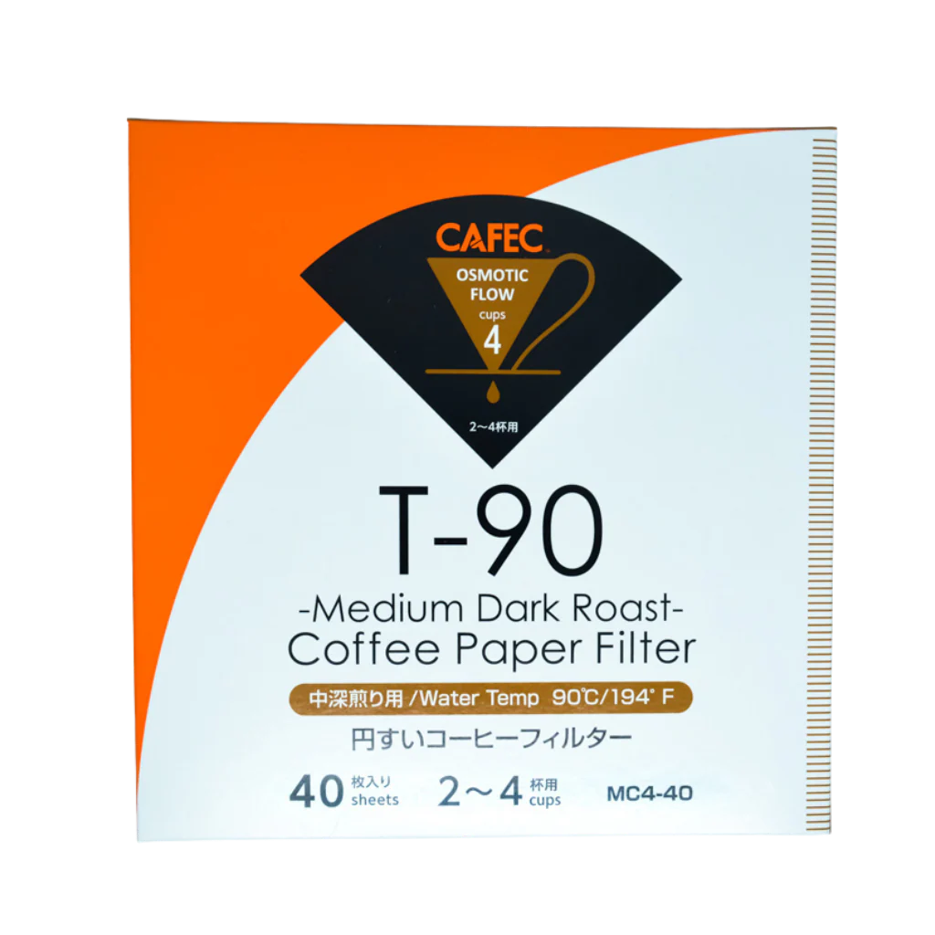 CAFEC T-90 4-Cup Medium Dark Roast Cone Paper Coffee Filter | V60 02 size | 40pcs