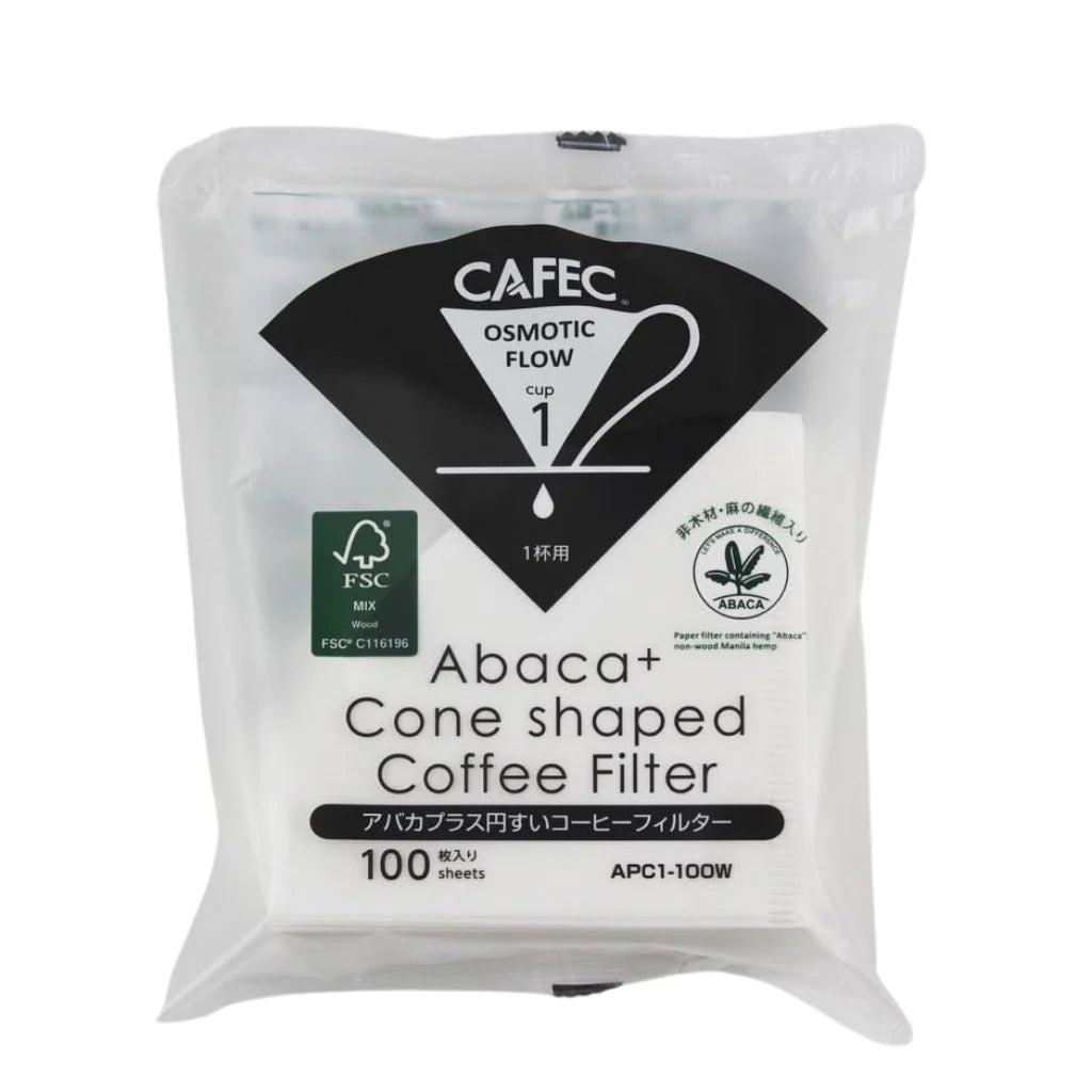 CAFEC Abaca Plus 1-Cup Cone Paper Coffee Filter | V60 01 size | 100pcs